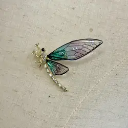 broche broche libellule bleu et doré