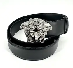 ceinture versace medusa en cuir de veau noir avec boucle argenté dcu4140.dvt91 taille 95