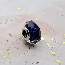 charm pandora en verre de murano bleu facetté argent 925 millième (22 ct) 2,47g