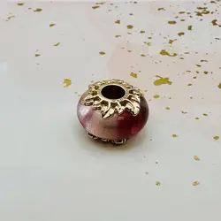 charm pandora en verre de murano et feuilles en or rose