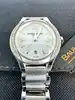 montre baume & mercier linea 65616 avec une lunette ornée de diamants et mouvement quartz, bracelet en acier