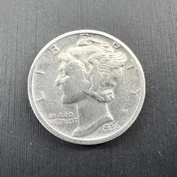 pièce 10 cents "mercury dime" états-unis 1936 in god we trust  argent 900 millième 2,43g