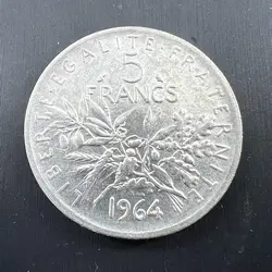 pièce 5 francs semeuse 1964 argent 835 millième 12,00g