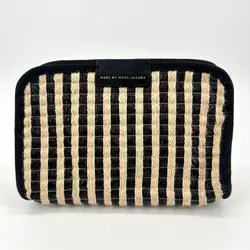 pochette marc by marc jacobs en toile rayé noir et beige