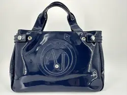 sac à main armani jeans vernis bleu nuit logo avec un strass incrusté