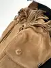 sac maje miss m à franges en cuir suédé couleur camel  moyen modèle