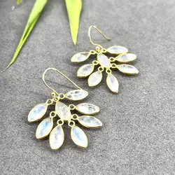 sibo025 boucles d'oreilles pendantes avec pierre de lune motif feuille