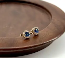 23042260 boucles d'oreilles puces motif rond avec oxydes bleu et incolores