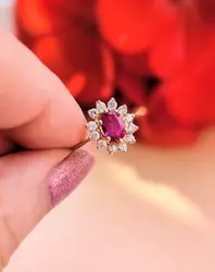 bague pierre rouge et oxydes or 750 millième (18 ct) 2,38g
