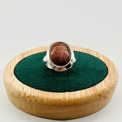 bague vintage sertie d'un cabochon en grés doré t52 argent 925 millième (22 ct) 7,09g