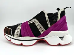 baskets christian louboutin 123 run noir, fuchsia et léopard t40