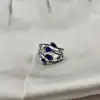 bauge multi-rangs ornée d'oxydes bleus en métal argenté