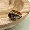 bgac bague chevalière avec pierre oeil de tigre ovale en acier doré t64