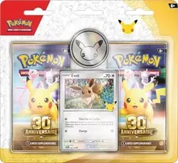 booster pokémon - blister de 2 s 30? anniversaire du jcc (1 carte brillante, 1 pièce et 2 s)