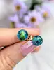 boucles d'oreilles avec boule bleue en verre de feuille d'or or 750 millième (18 ct) 1,82g