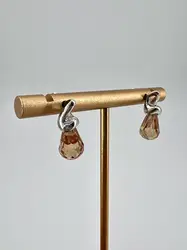 boucles d'oreilles en argent ornées de cristaux facettés de couleur champagne argent 925 millième (22 ct) 5,08g
