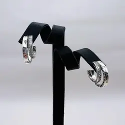 boucles d'oreilles pandora créoles doubles pavé argent 925 millième (22 ct) 4,96g