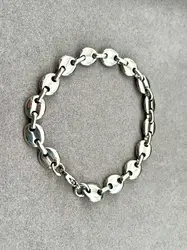 brac beacelet chaîne maille grain de café en acier argenté l23 cm