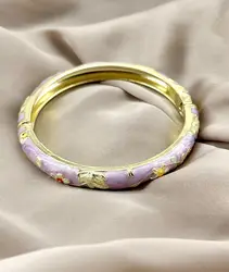 bracelet joncs en émail violet à motif floral