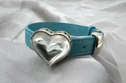 bracelet lalique accroche coeur en cuir turquoise et cristal satiné