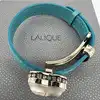 bracelet lalique accroche coeur en cuir turquoise et cristal satiné