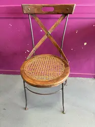 chaise vintage assise osier, cadre en bois