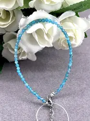 clpi bracelet billes en pierre apatite d3mm et métal argenté l16-22 cm