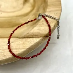 clpi bracelet billes en pierre grenat d3mm et métal argenté l16-22 cm