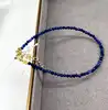 clpi bracelet billes en pierre saphir d3mm et métal doré l16-22 cm