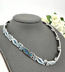 collier ras-de-cou vintage maillons articulés à motifs géométriques bleus argent 925 millième (22 ct) 72,97g