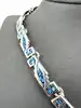 collier ras-de-cou vintage maillons articulés à motifs géométriques bleus argent 925 millième (22 ct) 72,97g