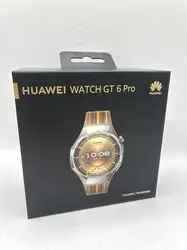 montre connectée huawei watch gt6 pro 46 mm bluetooth titane argenté avec bracelet tissé marron
