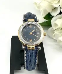 montre femme michel herbelin newport 12855.s bicolore mouvement quartz, cadran bleu, verre saphir, bracelet en cuir bleu marbré