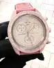 montre swatch x omega bioceramic mission to venus mouvement à quartz bracelet en cuir rose effet autruche