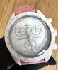 montre swatch x omega bioceramic mission to venus mouvement à quartz bracelet en cuir rose effet autruche
