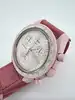 montre swatch x omega bioceramic mission to venus mouvement à quartz bracelet en cuir rose effet autruche