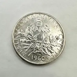 pièce 5 francs semeuse 1960 argent 835 millième 12,01g