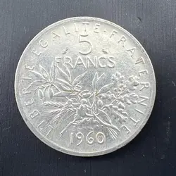 pièce 5 francs semeuse 1960 argent 835 millième 12,02g