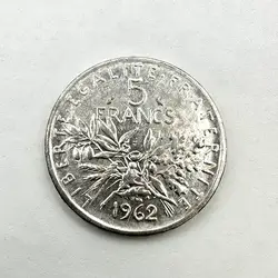 pièce 5 francs semeuse 1962 argent 835 millième 11,98g
