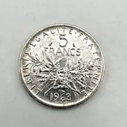 pièce 5 francs semeuse 1963  argent 835 millième 11,99g