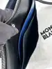 pochette montblanc en cuir lisse noir et bleu avec dragonne amovible