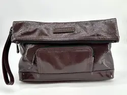 pochette pliable longchamp en cuir verni prune