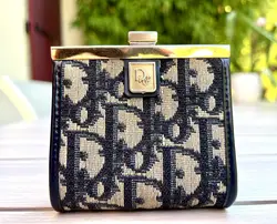 porte-monnaie christian dior vintage en toile oblique avec un fermoir clip doré