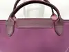 sac à main longchamp le pliage one m en toile et cuir violet