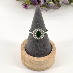 bague marguerite entourage ovale verte serti de zircons blancs argent 925 millième (22 ct) 2,31g
