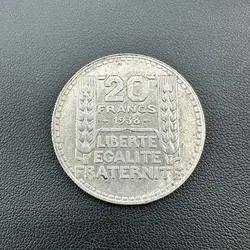 pièce 20 francs turin 1938 argent 680 millième 20,03g