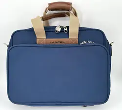 sacoche porte-documents/sac de voyage lancel bleu marine en toile et cuir avec cadenas et clés
